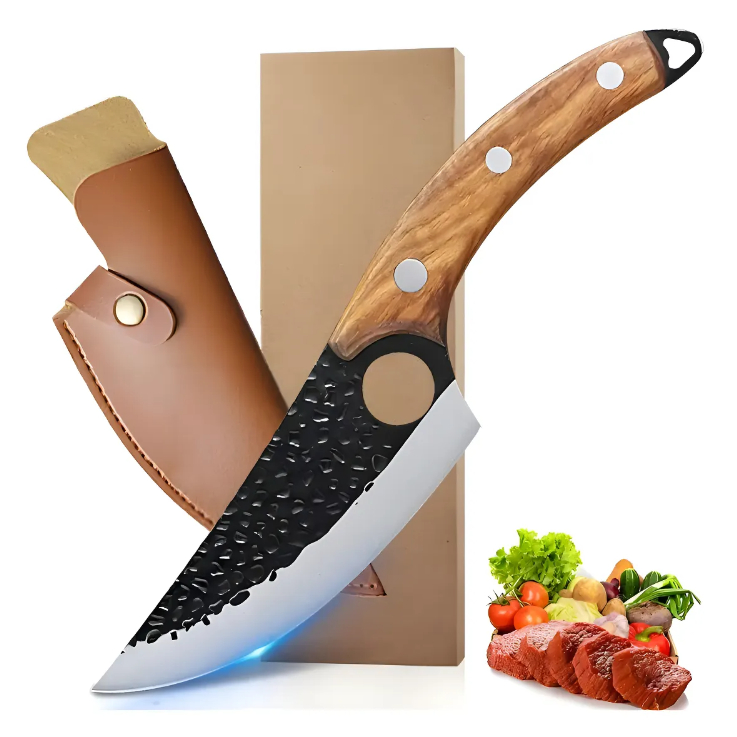 Faca Cutelo Forjado Artesanal Rústico com Bainha Churrasco Desossar Carne Chefe de Cozinha Camping