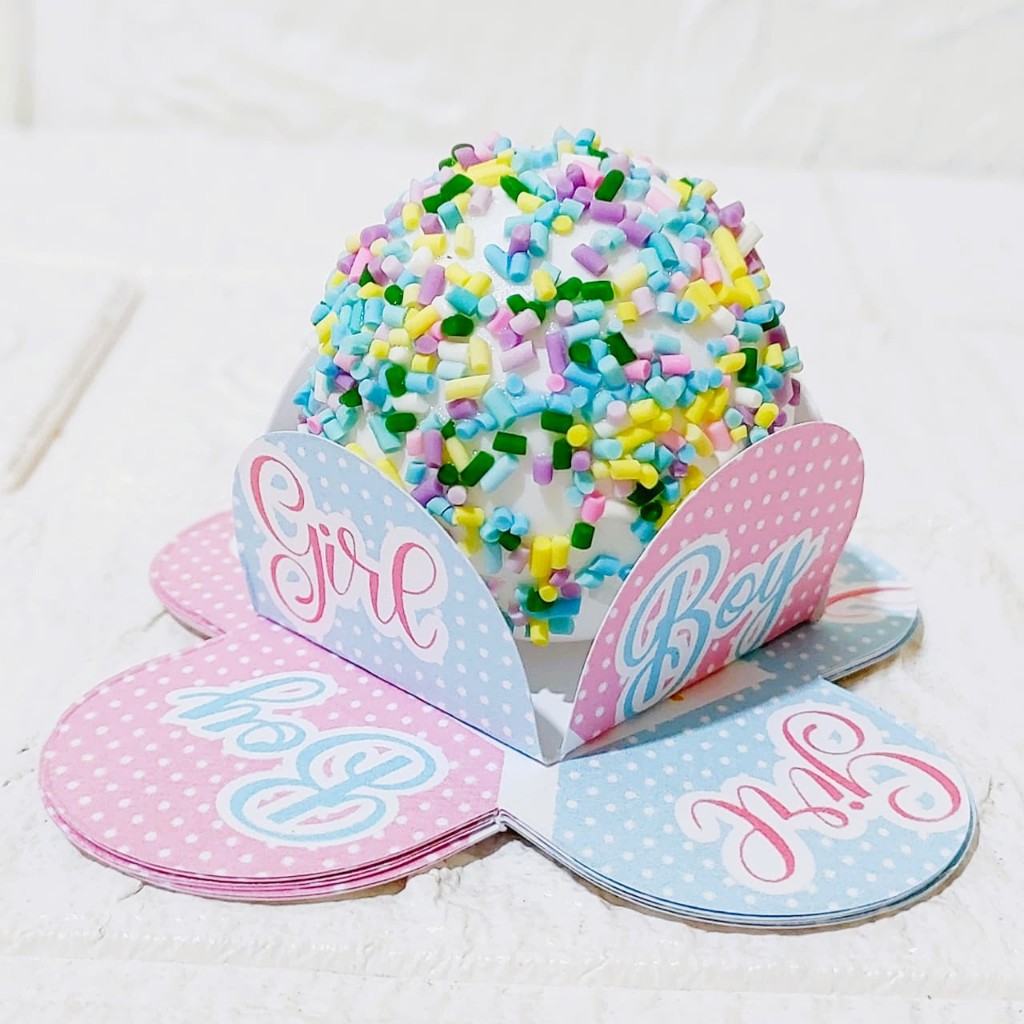Forminhas Personalizada do tema CHÁ REVELAÇÃO AZUL E ROSA Forma de Brigadeiro de Aniversário