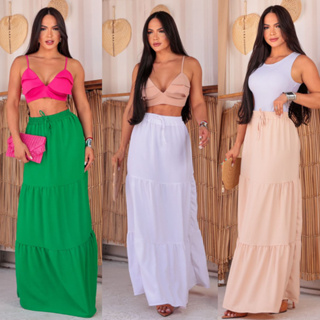 Saia Longa 3 Marias Feminina Tecido Duna Forrada Cintura com Elástico e Laço Tamanhos P M G GG em Oferta na Shopee