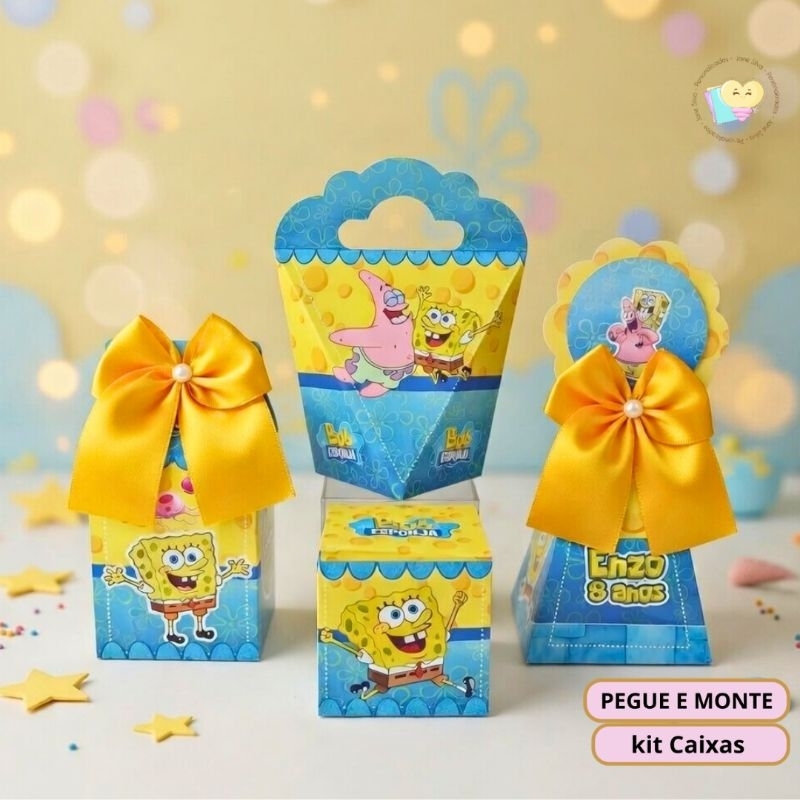 PEGUE E MONTE - Kit Caixas Bob Esponja Azul - Personalizados - Lembrancinha - Festa -  Aniversário - Decoração