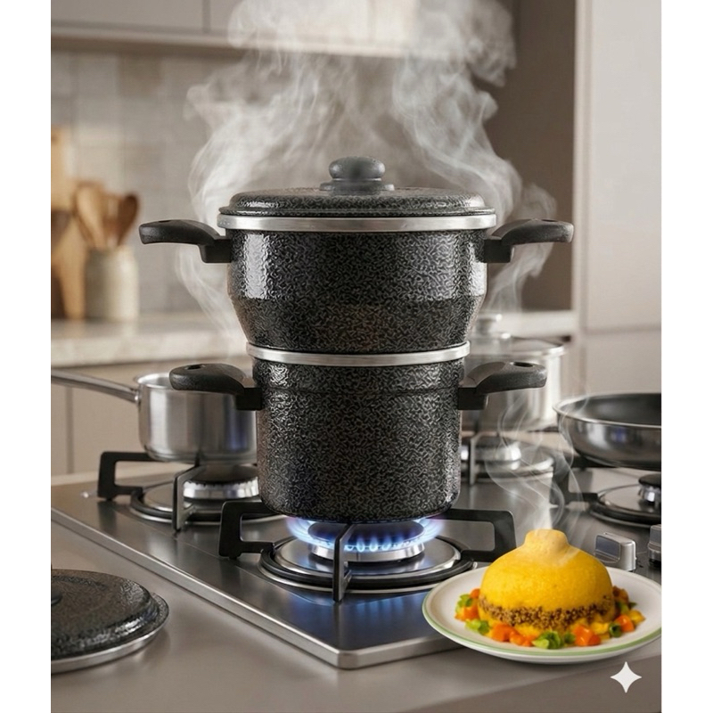 Cuscuzeiro  mult uso Nordestino craquelado n 18 com Tampa Antitérmica para Segurança em Oferta na Shopee