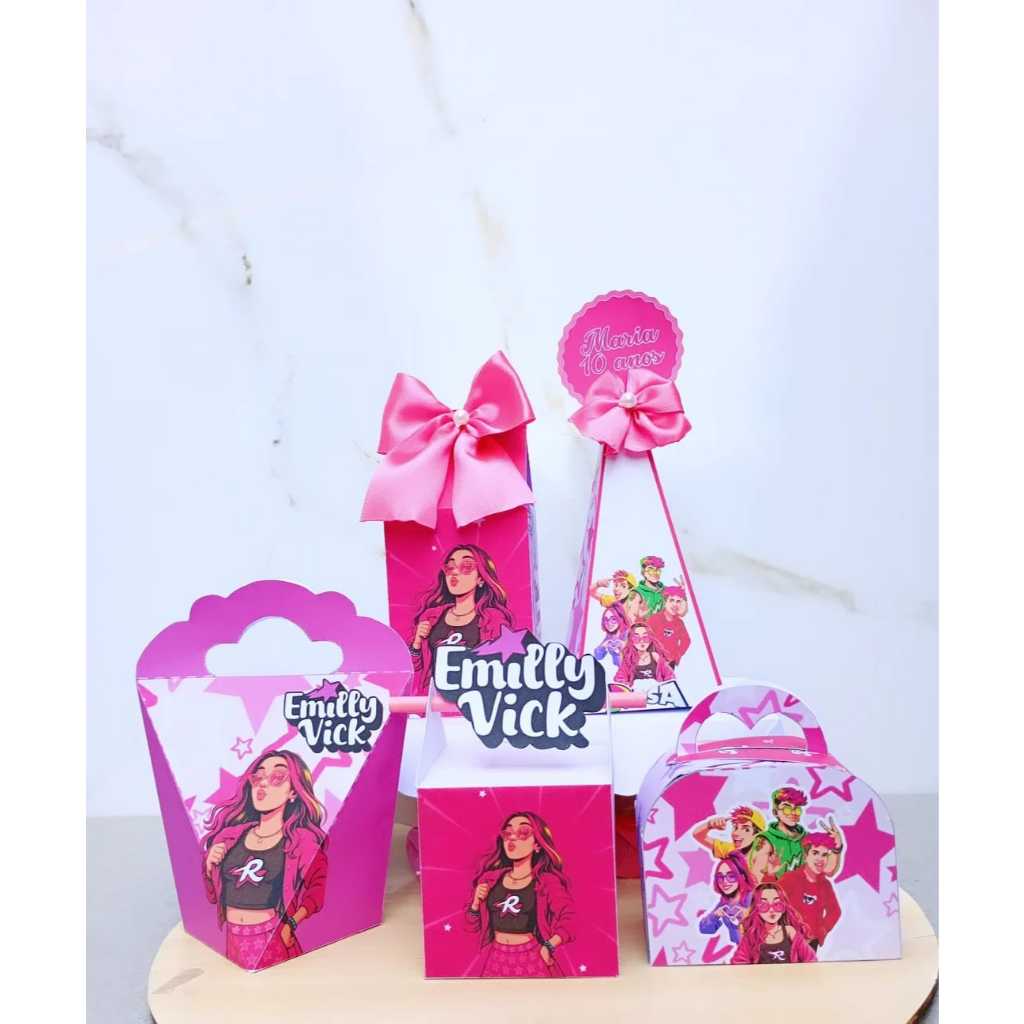 Kit PEGUE E MONTE EMILY VICK Personalizada Mimo Lembrancinhas Caixinhas Aniversário| PEGUE E MONTE