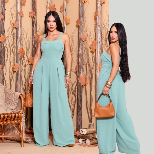 Macacão feminino social longo Pantalona casual elegante alça grossa