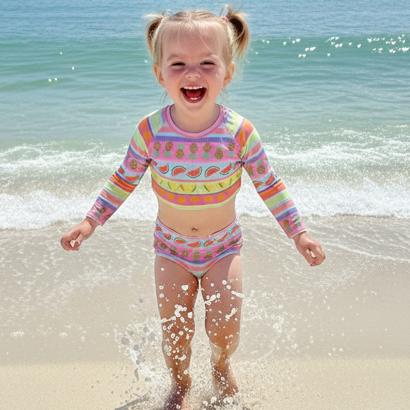 Conjunto Biquíni Manga Longa Infantil UV50+ Praia Kids Proteção Solar Verão