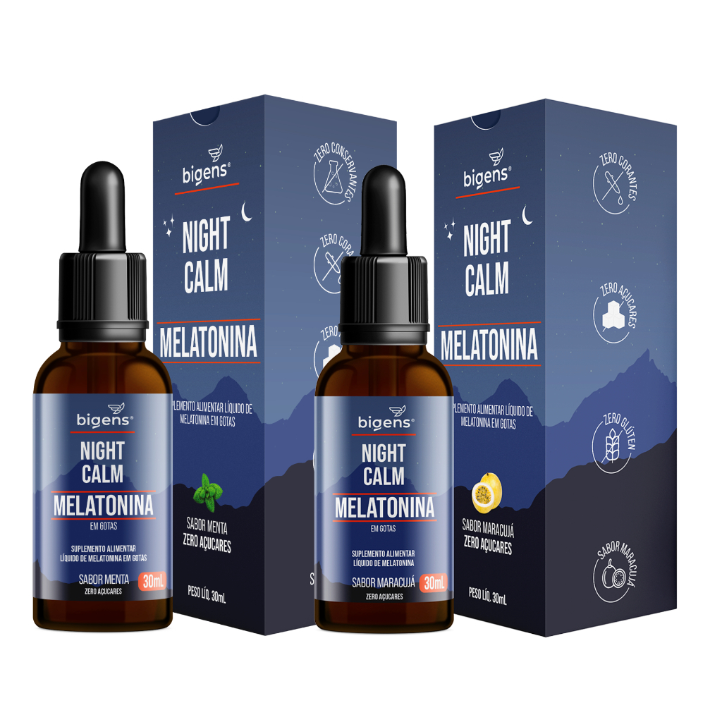 Kit 2x Melatonina Bigens Em Gotas Para Noites Mais Tranquilas - 30ml, Sabor Maracujá e Menta