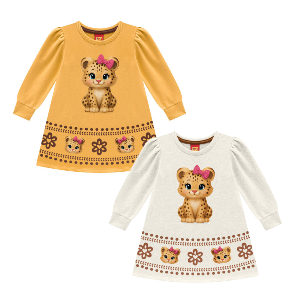 Vestido Infantil Kyly Moletom Manga Longa Oncinha Roupa Infantil Confortável Inverno em Oferta na Shopee