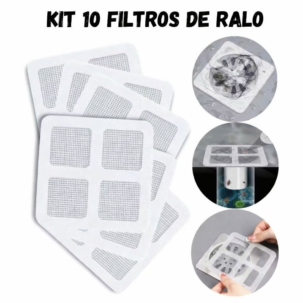 kIT 10 Filtros de Ralo Descartável Tela Adesiva Protege Insetos para Ralo Pia Banheiro 10x10 em Oferta na Shopee