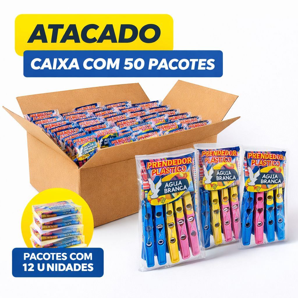 Prendedor Pregador De Roupa Plástico Reforçado - 600 Unidades Caixa Fechada 50 Pacotes Atacado