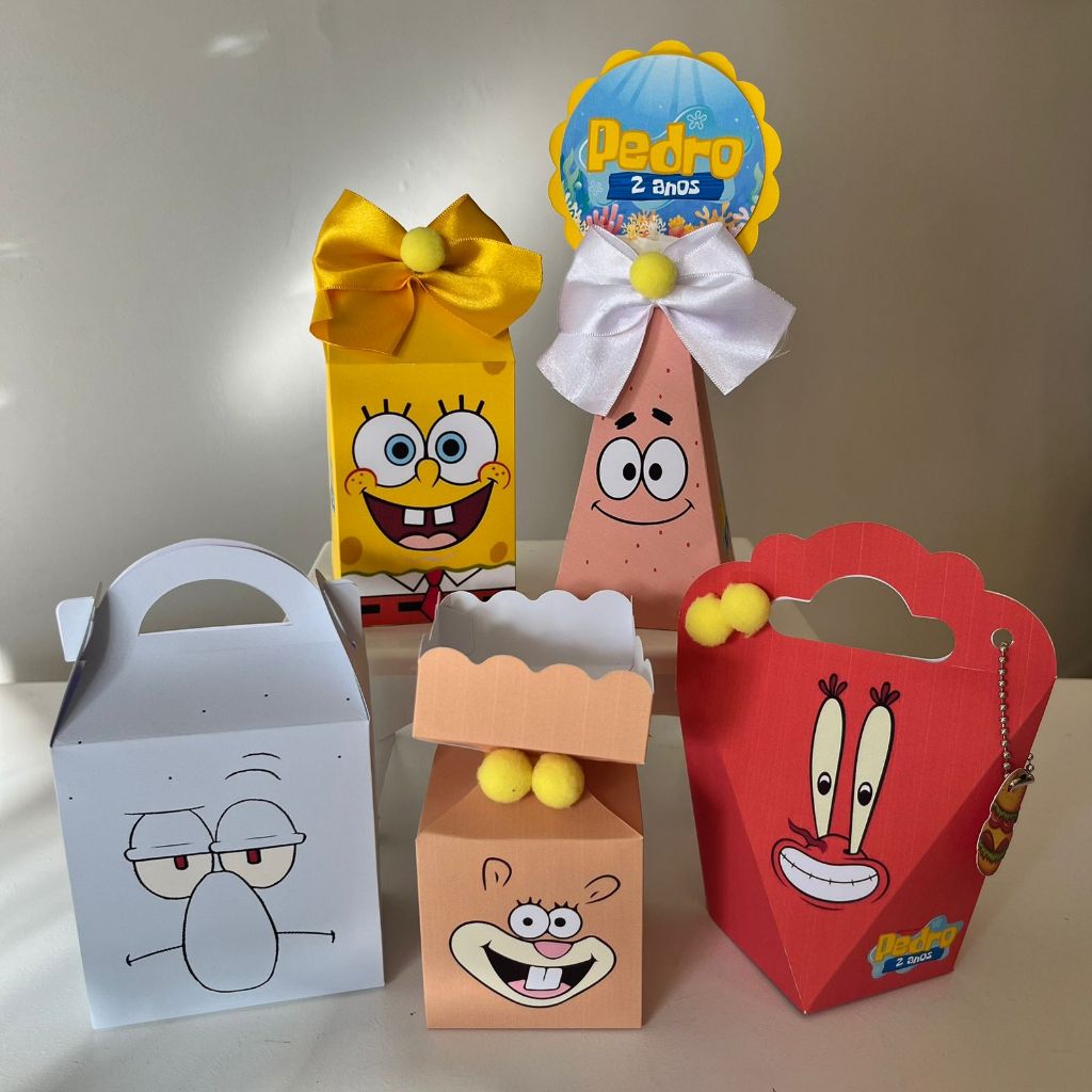 🎁 Kit Caixinhas Personalizadas BOB ESPONJA Festa Infantil Aniversário Mesversário