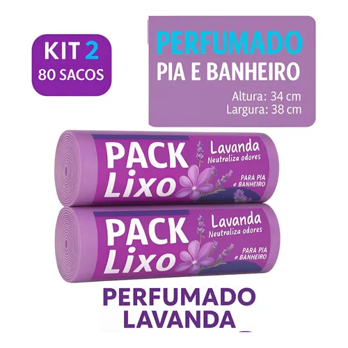 80 Sacos de Lixo 3kg Perfumado Lavanda Banheiro Cozinha Banheiro Anti Odores e Insetos