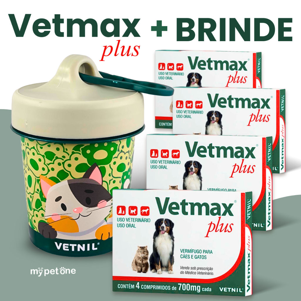 Kit 4 Vetmax Plus 700mg Vermífugo Vetnil - 4 Comprimidos