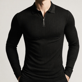 Camiseta Polo Canelada Manga longa Com Ziper Masculina Malha Camisa Premium em Oferta na Shopee