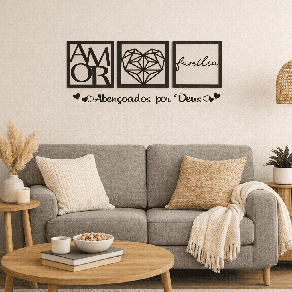 Quadro Decorativo Sala e Cabeceira, Kit Com 3 Quadros Mais Frase, Decoração Sala, Quarto, Escritorio, Casa, Parede