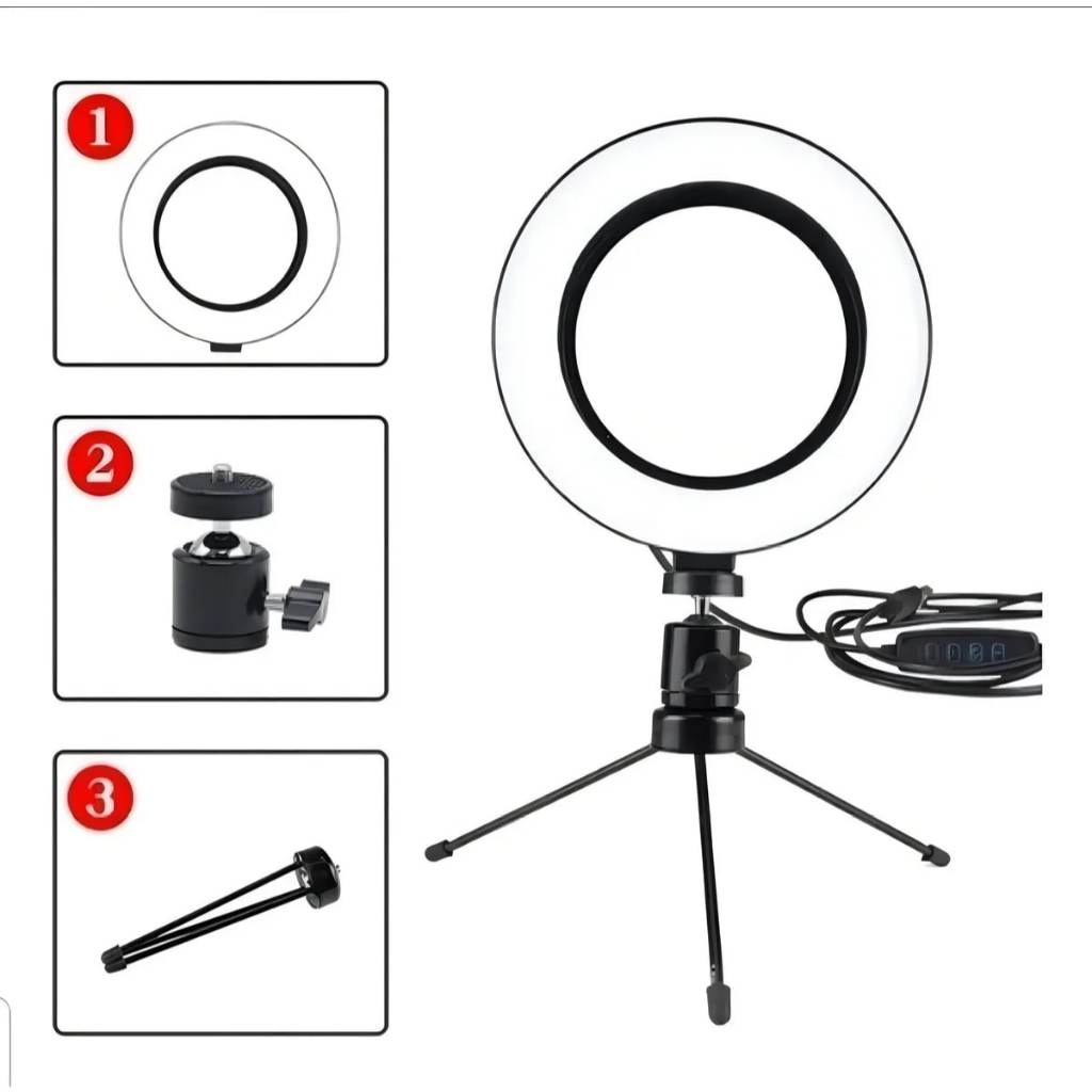 Ring Light LED 16cm Portátil com Tripé completo