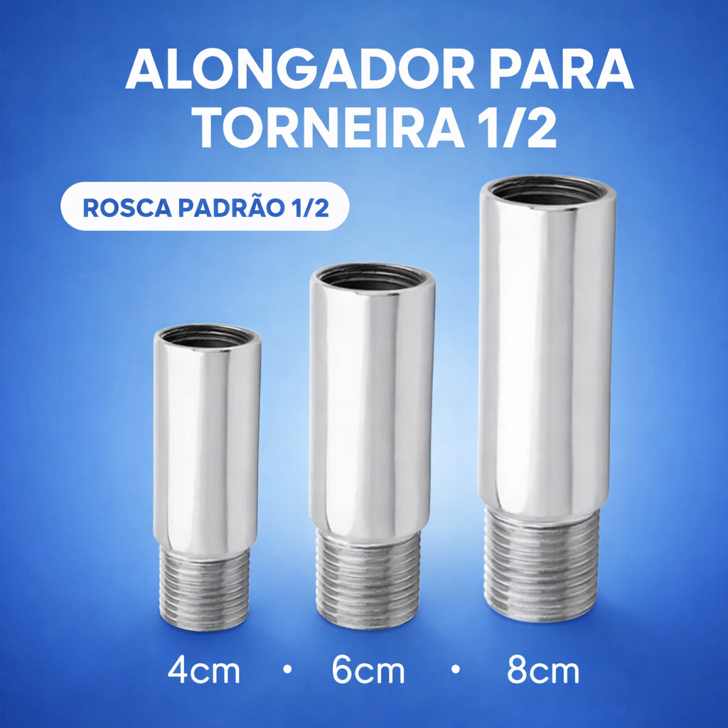 Alongador Torneira 1/2 Cromado Metal Prolongador Extensão 4cm 6cm 8cm Rosca 1/2 em Oferta na Shopee