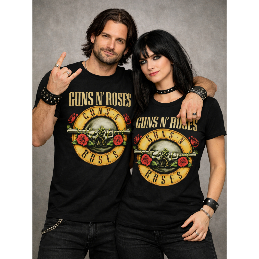 Kit Casal Camisetas Pretas Guns N' Roses - Mr. Guns e Mrs. Roses Rock em Oferta na Shopee