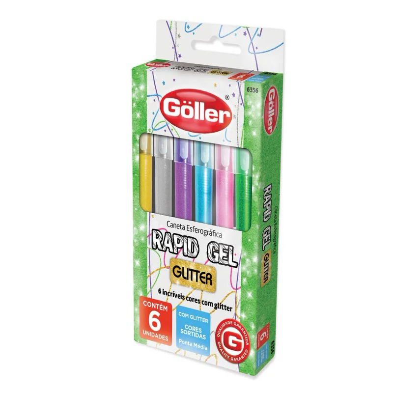 Kit 4 Canetas Esferográficas Rapid Gel Glitter Ponta Média Göller Cores Sortidas