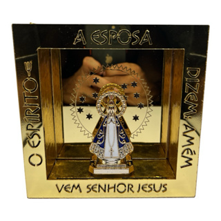 Quadro Nicho Nossa Senhora Aparecida Espelhado Dourado 16x16 Acrílico Luxo Decoração Religiosa em Oferta na Shopee