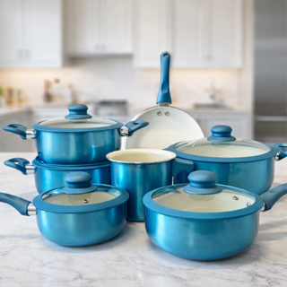 Jogo Conjunto de Panelas Antiaderente Cerâmica Indução e Gás 7 Peças 2.5mm Azul em Oferta na Shopee