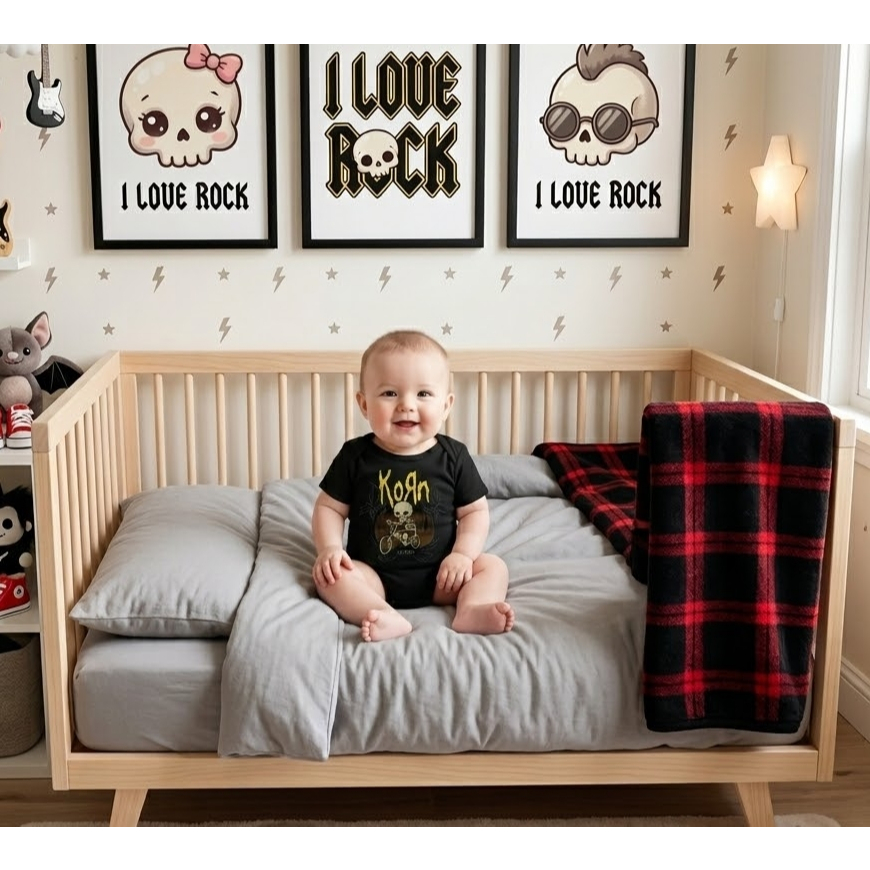 Body Bebê Rock Korn Caveira | Roupinha Roqueiro Infantil | Mesversário Rock | 100% Algodão Premium em Oferta na Shopee