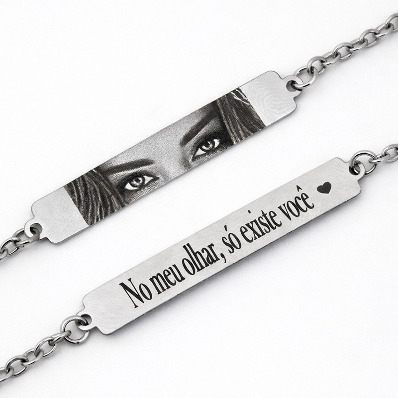 Pulseira Olhar Personalizada Unissex – Aço Inox, Gravação Ultra Realista