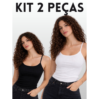 Kit 2 Regata Feminina Alça Fina Básica Moda Basic Blusinha Premium em Oferta na Shopee