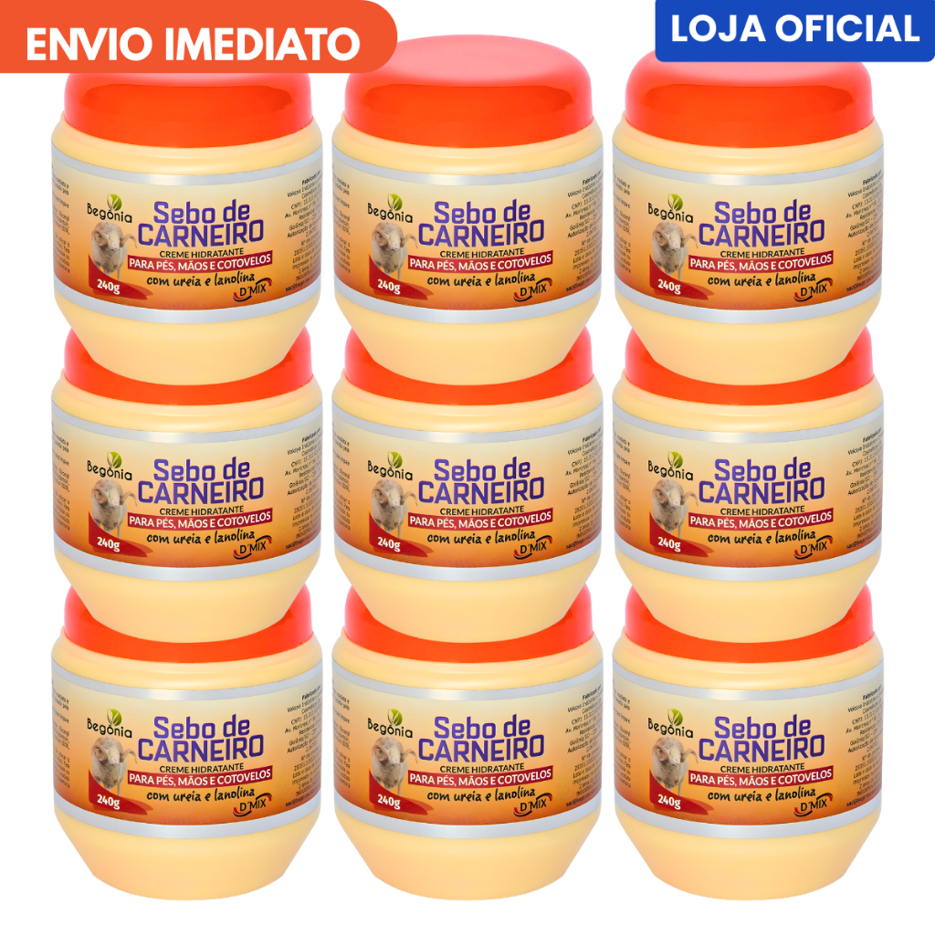 12 Unidades 240g Creme Sebo de Carneiro Begônia Cosméticos