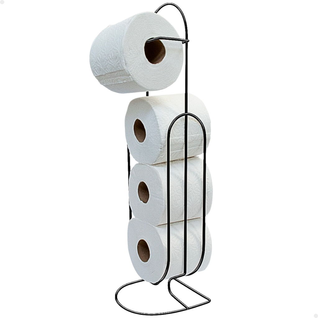 Suporte Porta Papel Higiênico Banheiro Lavabo Luxo Chão Aramado 4 Rolos Preto