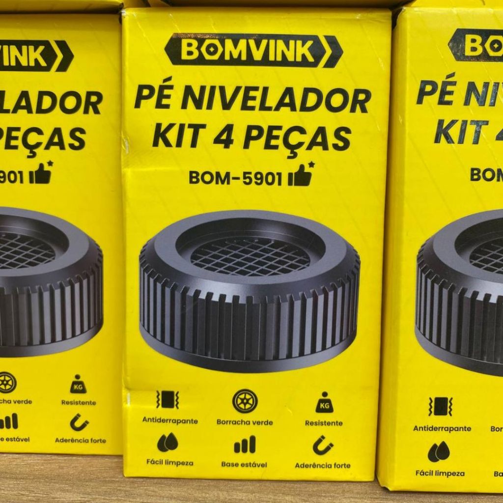 Pés Niveladores Anti Vibração para Máquina de Lavar Geladeira Móveis Base Borracha Antiderrapante Kit 4 Unidades