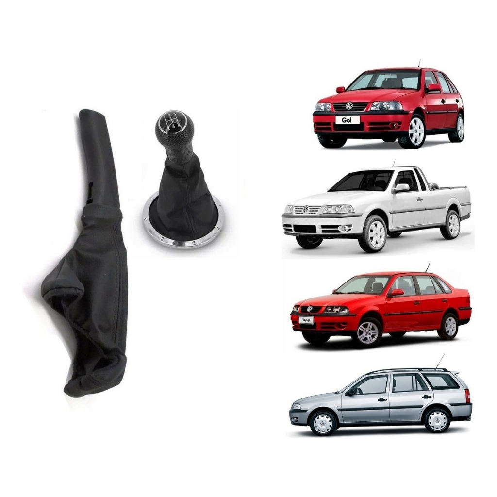 Kit Manopla de Câmbio + Manopla de Freio de Mão com Coifa – VW Gol G3 Preto de 1999 a 2005
