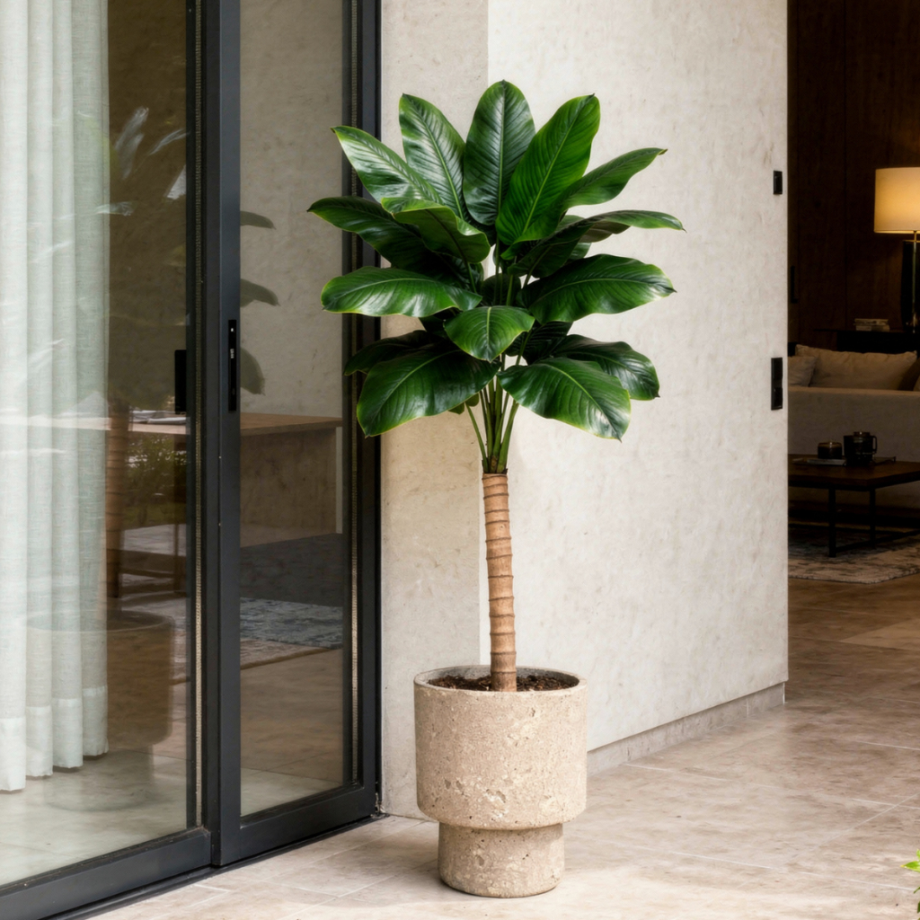 Planta Decorativa Bananeira 120 Cm 18 Folhagem Enfeite Sala Escritório Arranjo Sem Vaso