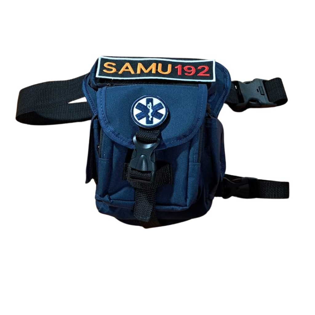 Bornal Pochete de Perna Azul Marinho SAMU 7 bolsos  com Cinto Removível