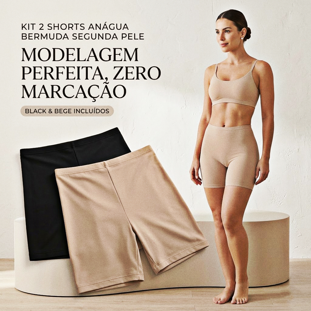 Kit 2 Shorts Anágua Bermuda Segunda Pele Bege Lingerie Feminina Moda Intima
