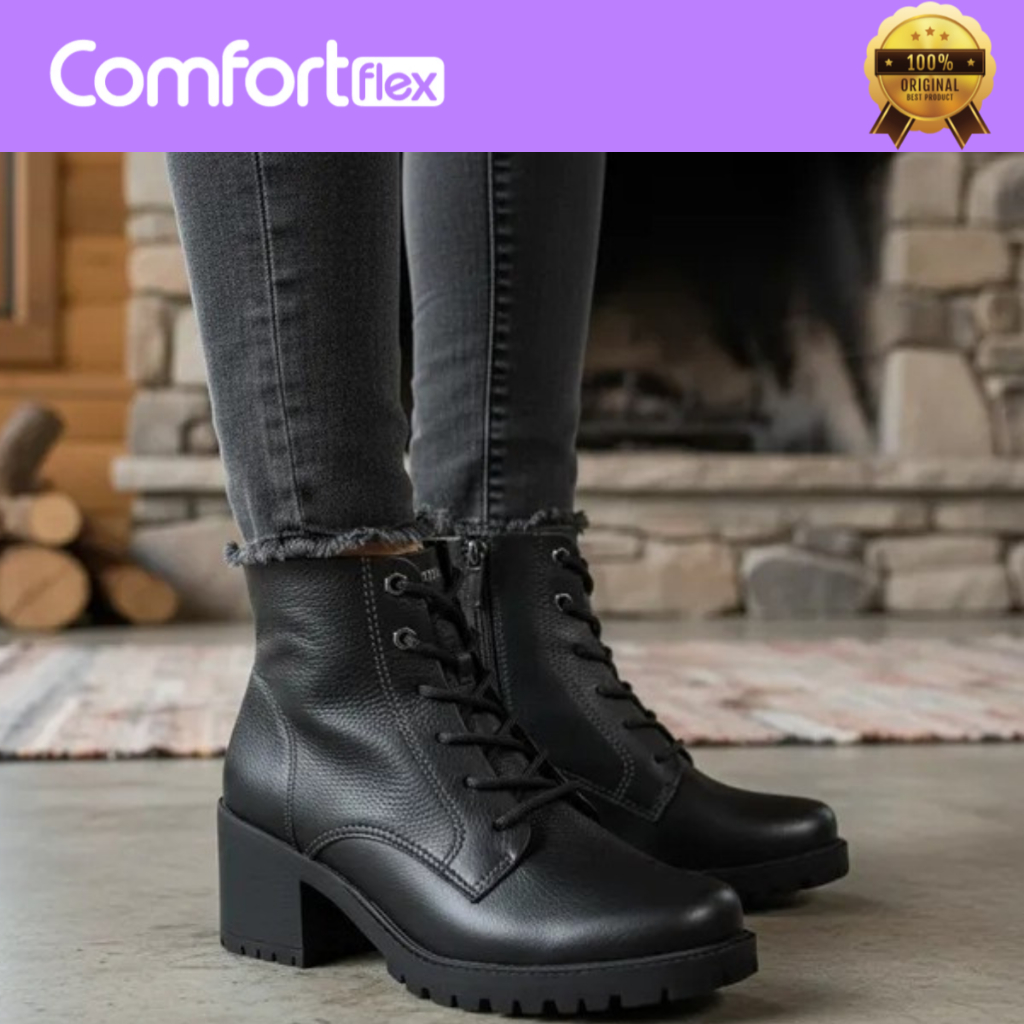 Bota Coturno Feminina Comfortflex Couro Cano Curto Tratorada Confortável 2477303 Original