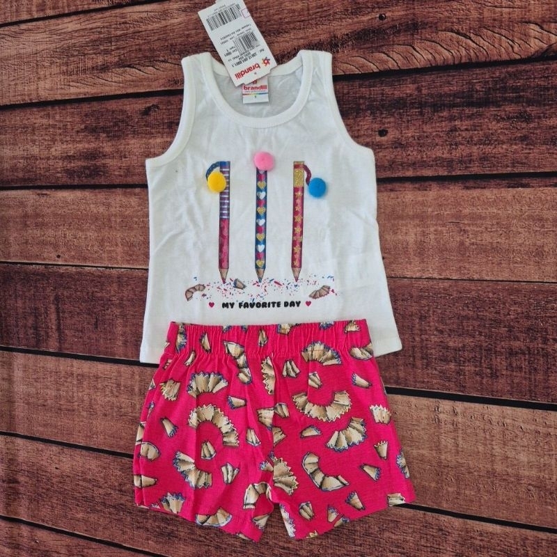 Conjunto Bebê Feminino Regatinha Malha e Shorts Estampado - Brandili 33612.004