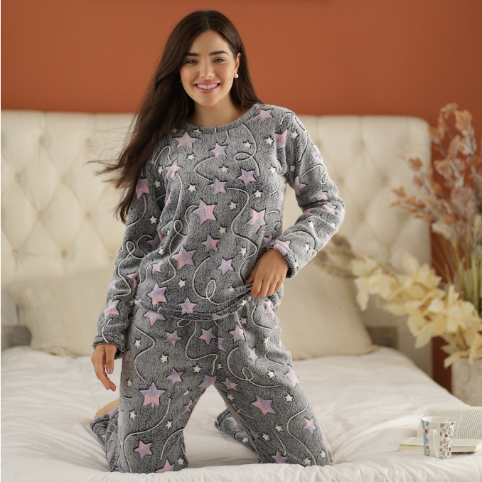 Smara Modas Pijama Feminino Fleece Longo Peludinho Ted Quentinho Inverno Fechado Presentes em Oferta na Shopee