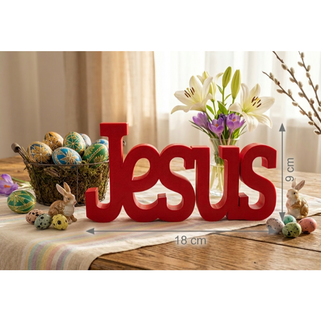 Enfeite Decorativo "Jesus" – Palavra Cristã para Mesa, Sala, Quarto ou Escritório