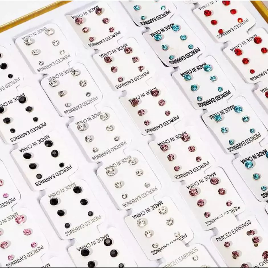 Kit 108 Pares de Brinco strass antialérgico acessórios cristal Pinos de plástico para orelha