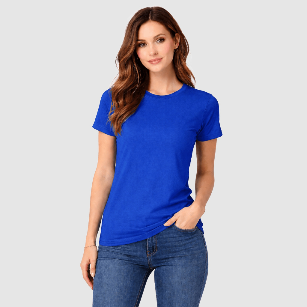 T-Shirt Baby Look Feminina Azul Royal Lisa Básica Premium 100% Algodão 30.1 Penteado em Oferta na Shopee