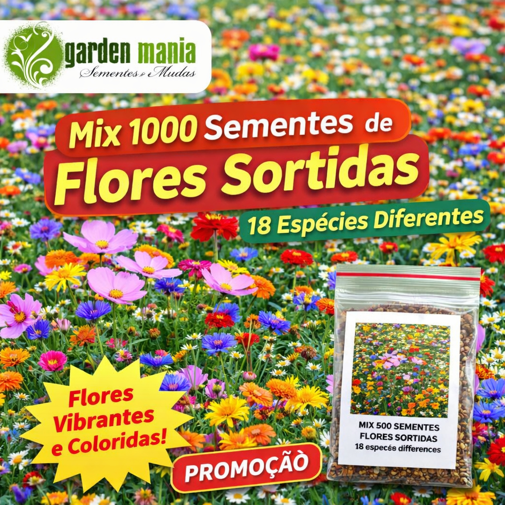 Mix 1000 Sementes de Flores Sortidas 🌸 18 Espécies Diferentes Misturadas | Jardim Colorido Fácil de Plantar