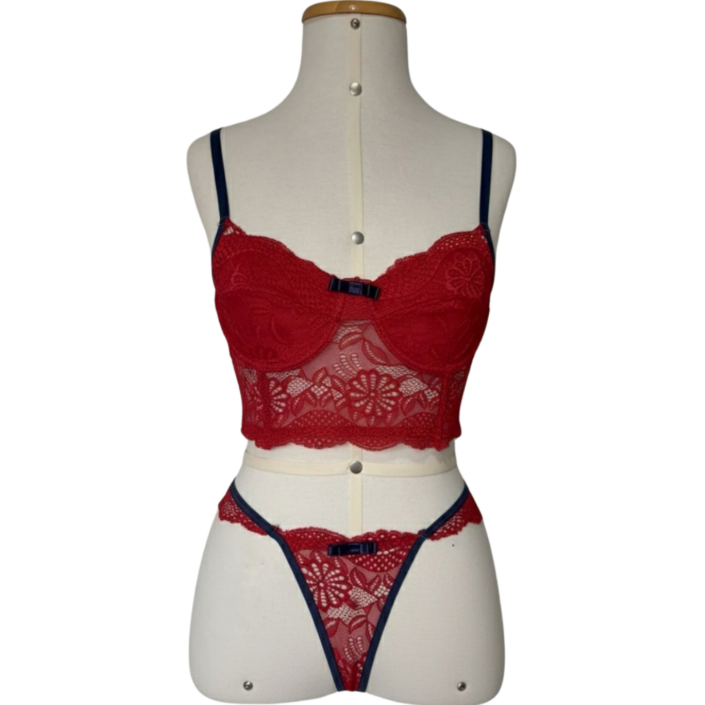 Conjunto Lingerie Renda Floral Sutiã Cropped Bojo Alça Ajustável Calcinha Conforto Diário Luxo