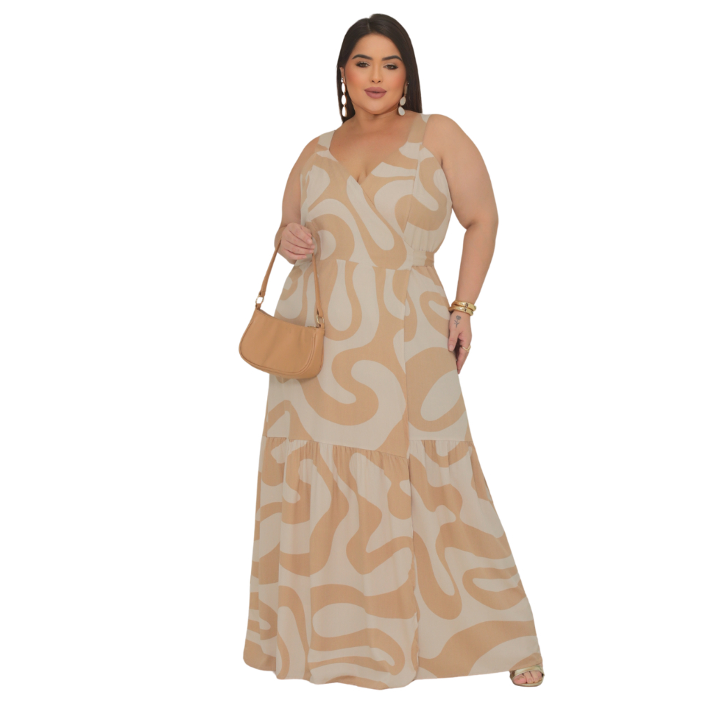 Vestido longo envelope traspassado estampa com elegância e estilo único Plus Size