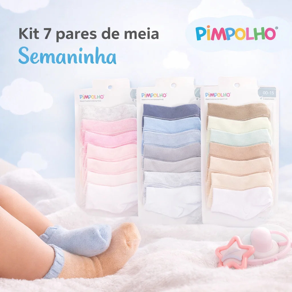 Kit meia semaninha 7 pares Menino Menina Neutro Pimpolho Bebê unissex Envio Imediato algodão em Oferta na Shopee