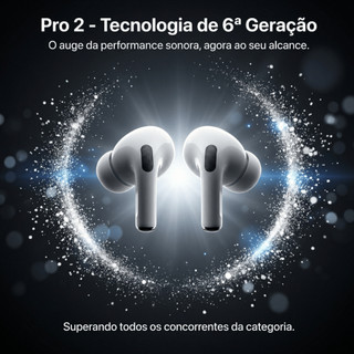 Fone Bluetooth Pro 2 6ª Geração: ANC GPS  Som HiFi Carregamento Wireless e Touch Inteligente
