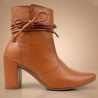 Bota Feminina Bico Fino Salto Alto Grosso Fashion Confortável de Amarrar Leve Original OLZZY em Oferta na Shopee