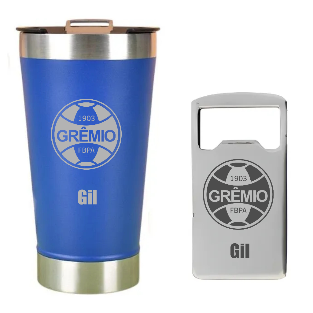 Copo Térmico Inox 473 Personalizado Time Grêmio Azul/Branco
