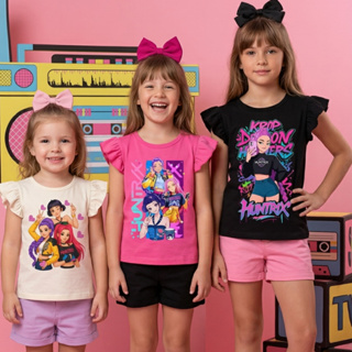 Blusas Infantil Menina K-Pop Fashion Blogueirinha – Off preta e pink com Estampas HUNTRIX Look Infantil Feminino em Oferta na Shopee
