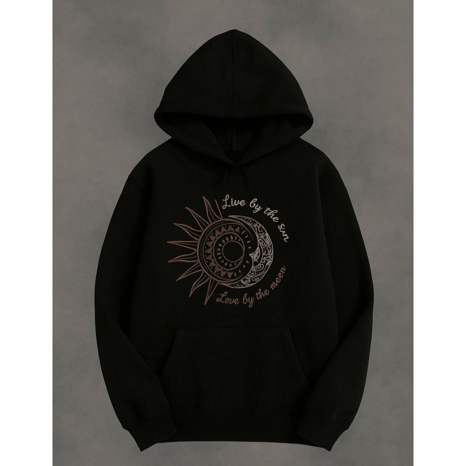 Moletom Sun and Moon Estampa Mística Estilo Coreano Casual Confortável Blusa de Frio Com Capuz