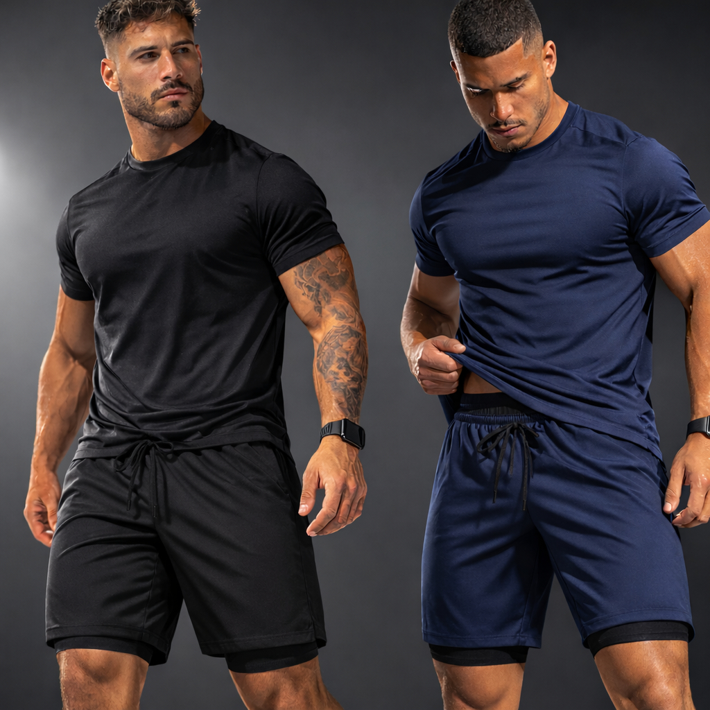 Kit 2 Shorts Masculino Dry Fit 2 em 1 Academia Corrida Treino Bermuda Esportiva