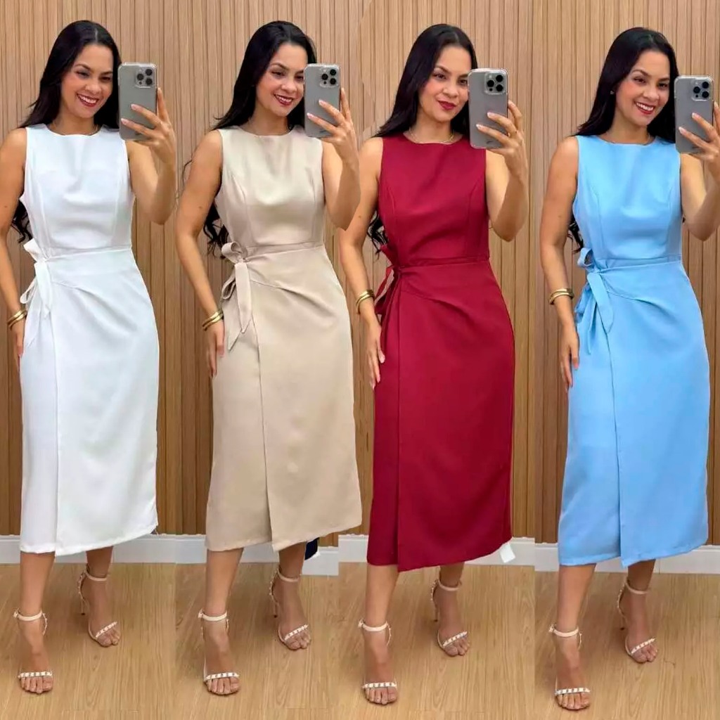 Vestido Feminino Alfaiataria Elegante luxo com Amarraçao confortável e elegante verão 2026 em Oferta na Shopee